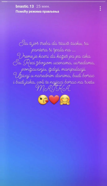 Mionina majka, objava na Instagramu